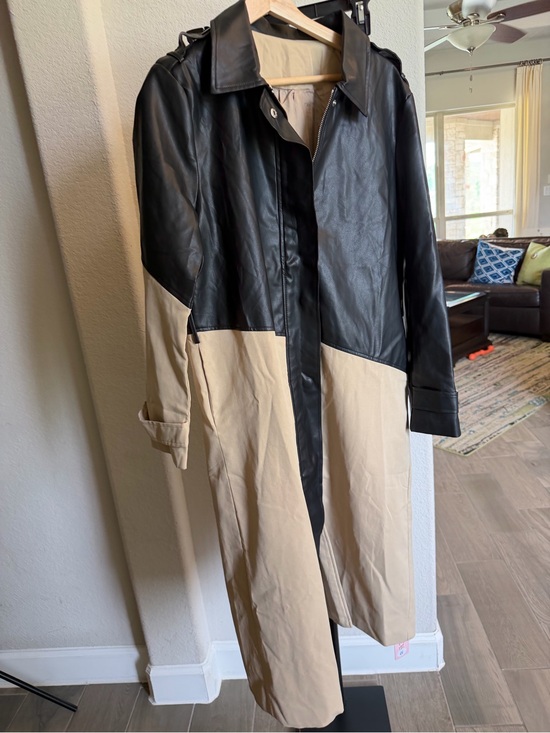 Micas Jackets & Blazers - Micas Classic Two-Tone Trench Coat - Black & Beige Faux Leather XS